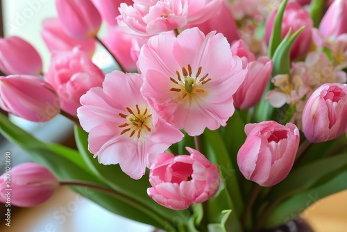 Pink tulips set against a white backdrop