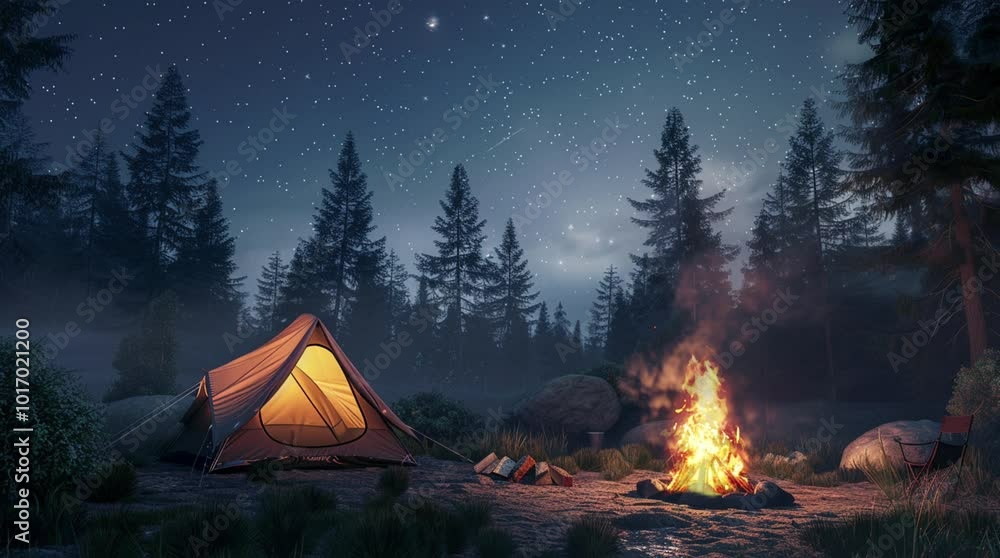 Tent and glowing bonfire in a mystical forest at night, creating a magical and adventurous atmosphere
Seamless looping 4k time-lapse virtual video animation Generated AI Tent and glowing bonfire in a mystical forest at night, creating a magical and adventurous atmosphere
Seamless looping 4k time-lapse virtual video animation Generated AI
