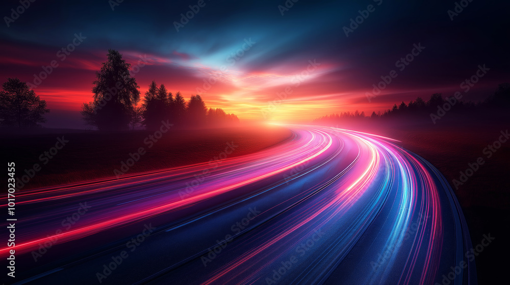 Night Highway before sunset. Long exposure. Car lights in lines. Night Highway before sunset. Long exposure. Car lights in lines.