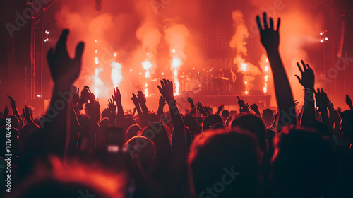 Vibrant Music Festival Scene: Spectacular Stage with Colorful Dragon Decorations at Sunset