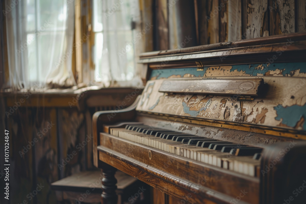 A piano is sitting in a room with a window A piano is sitting in a room with a window