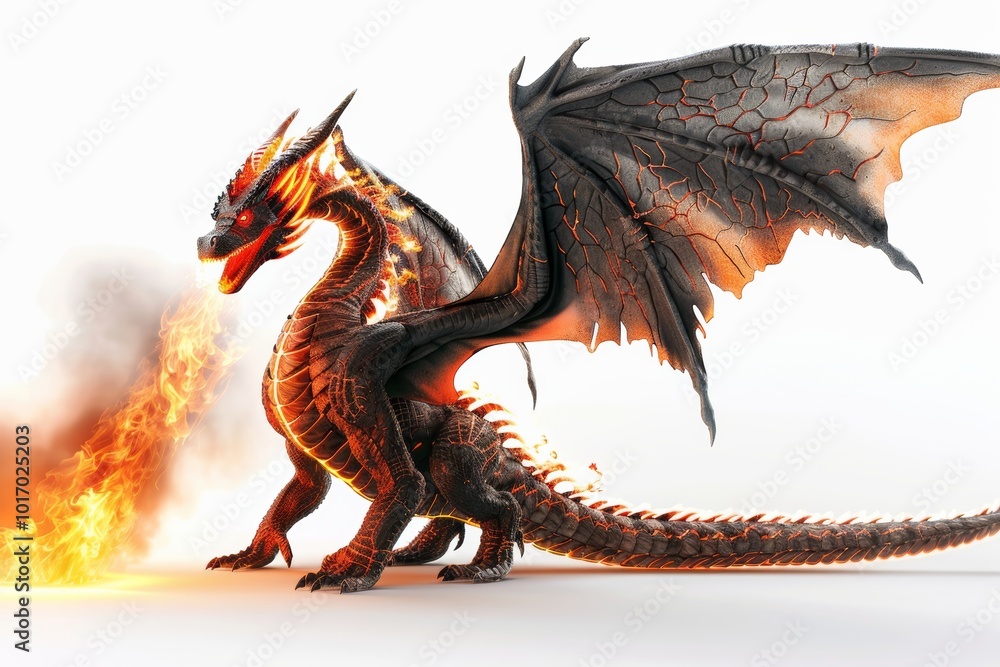 Majestic fire-breathing dragon in flight Majestic fire-breathing dragon in flight