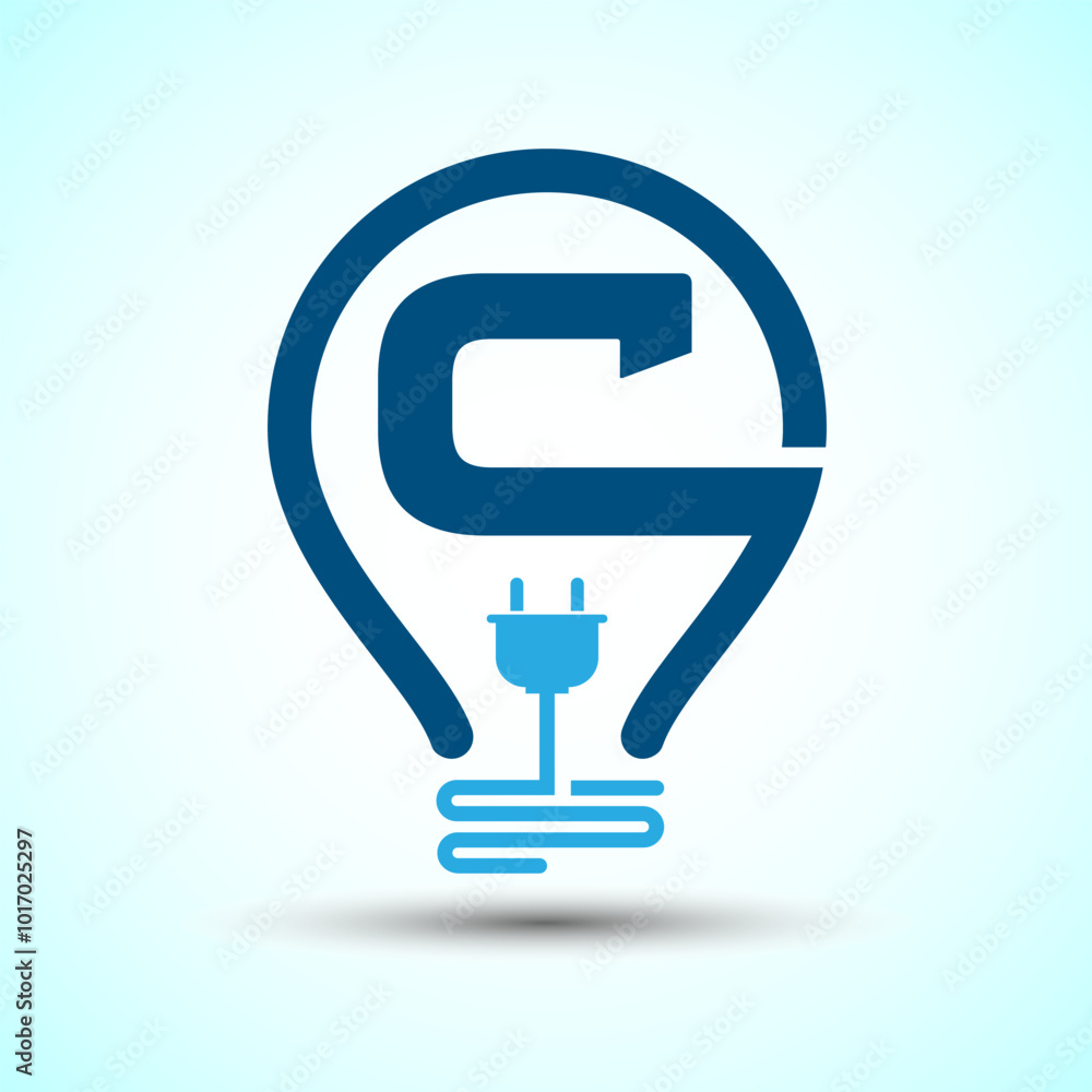 Initial alphabet C with an electric bulb and plug. Electricity logo design template Initial alphabet C with an electric bulb and plug. Electricity logo design template