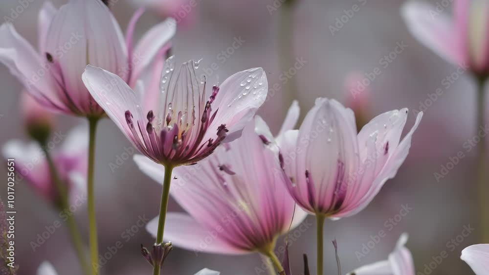 Pink flowers tremble in bloom in the morning bliss Pink flowers tremble in bloom in the morning bliss
