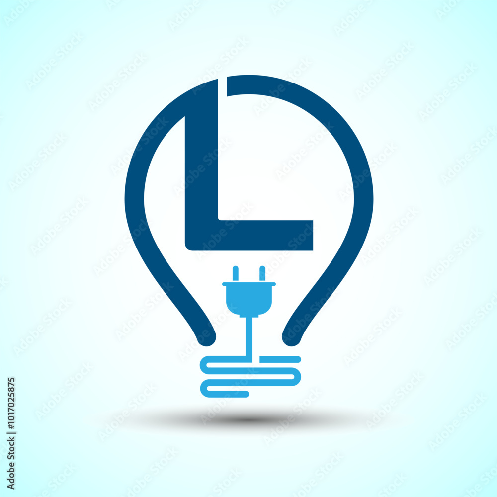 Initial alphabet L with an electric bulb and plug. Electricity logo design template Initial alphabet L with an electric bulb and plug. Electricity logo design template