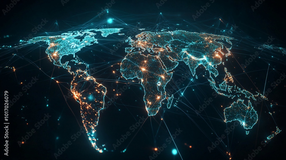 A Global Network of Interconnected Cities Illuminated at Night A Global Network of Interconnected Cities Illuminated at Night