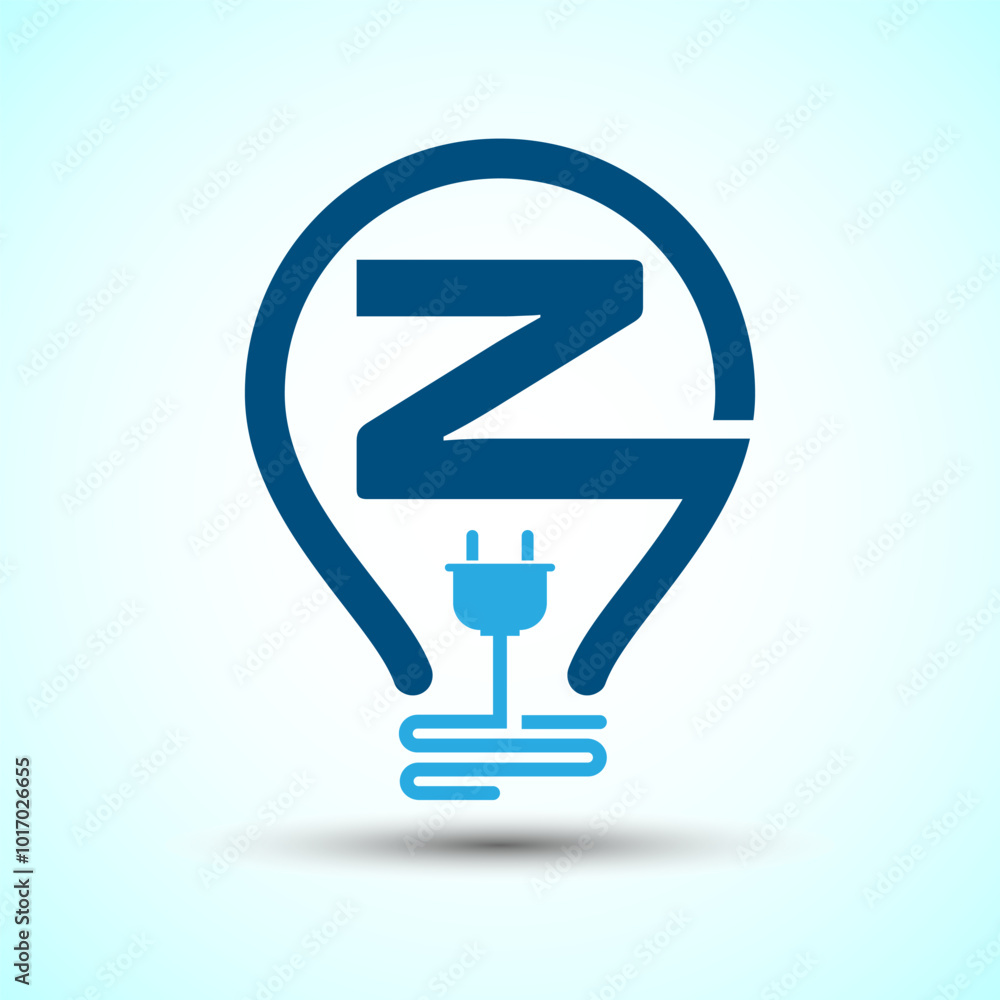 Initial alphabet Z with an electric bulb and plug. Electricity logo design template Initial alphabet Z with an electric bulb and plug. Electricity logo design template