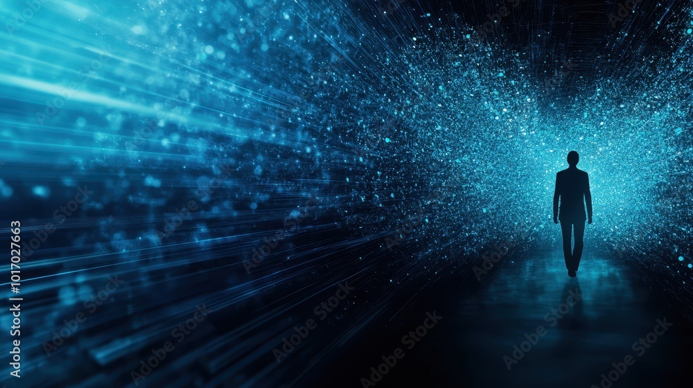A man is walking through a tunnel of light A man is walking through a tunnel of light