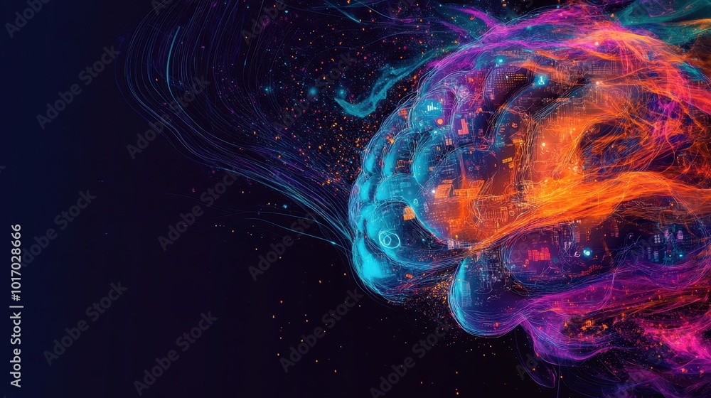Fototapeta premium A colorful brain with a blue and orange swirl