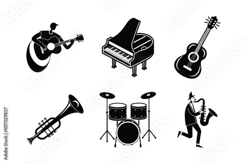 set of musical instruments silhouette vector illustration photo