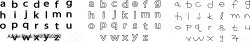 Alphabet cubes line and flat icon set, abc and toy, block sign, vector graphics, a linear pattern isolated on transparent background. Hand drawn doodle style collection. small letters.