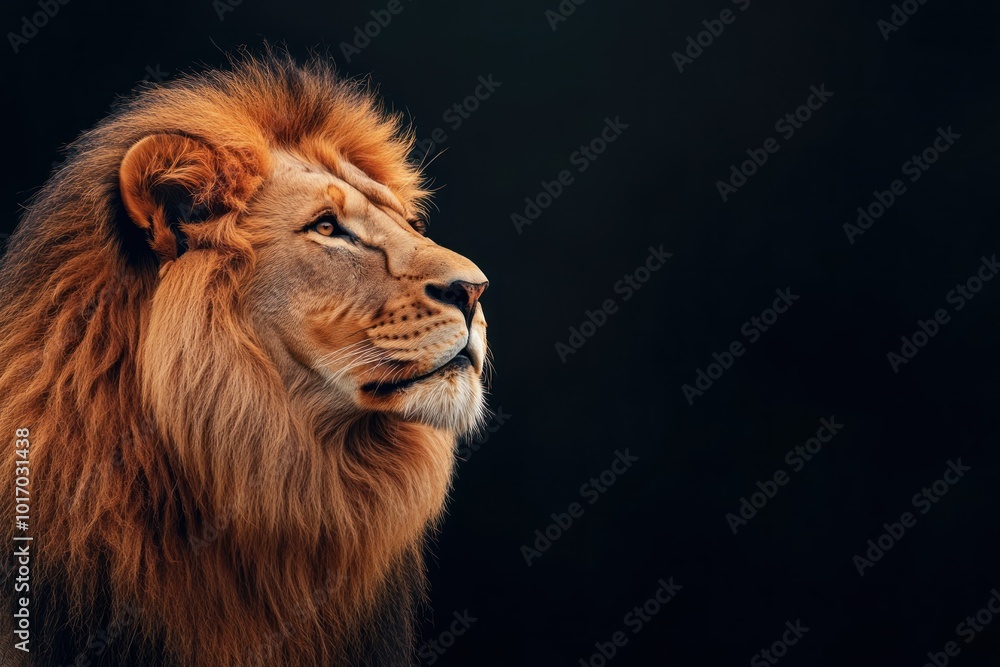 Majestic Lion Profile Against Dark Background Majestic Lion Profile Against Dark Background
