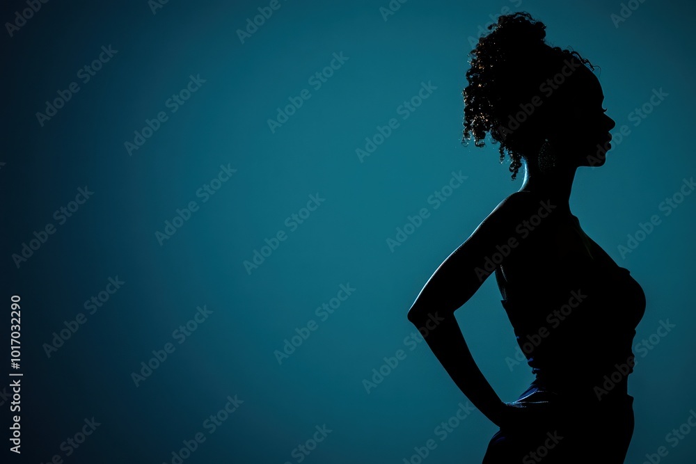 Striking Silhouette of a Woman Against Blue Background Striking Silhouette of a Woman Against Blue Background