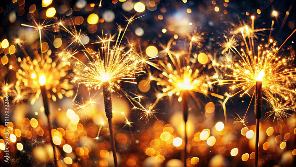 Fototapeta premium Bright sparklers light up the dark surroundings, creating a magical atmosphere at a lively celebration on a warm summer evening