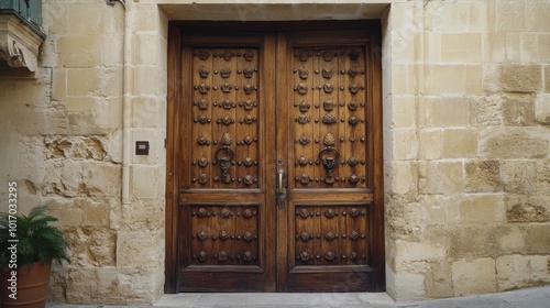 Wooden door with knockers in Mdina photo