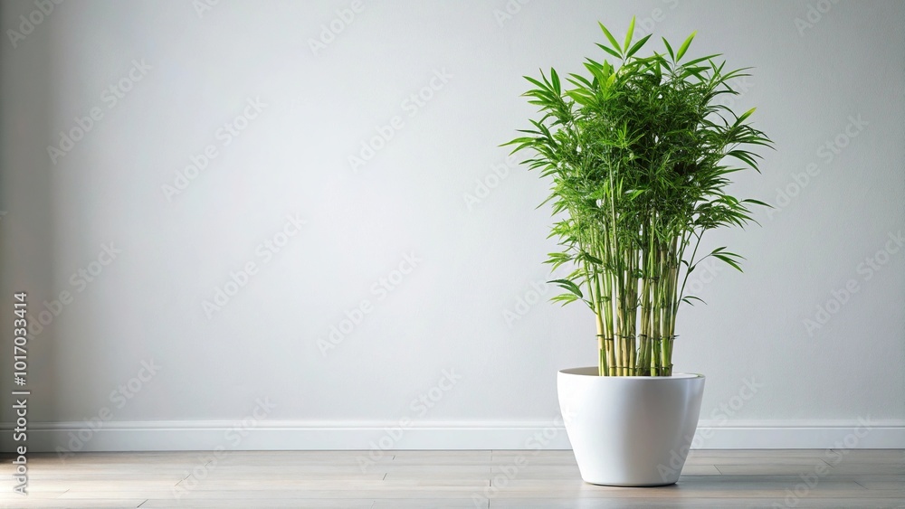 Fototapeta premium Bamboo plant in white pot on light background