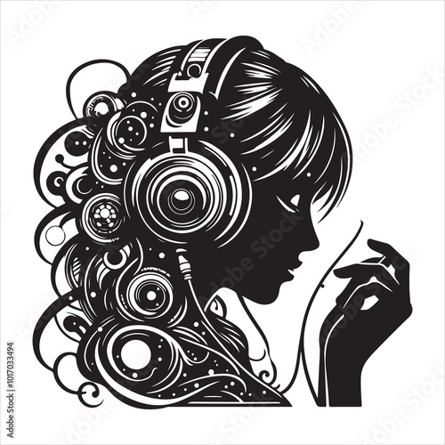 Girl with Headphones Vector Illustration