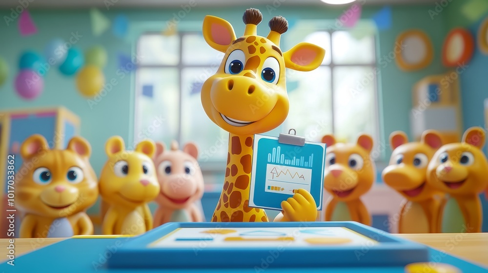 Obraz premium Friendly Giraffe Leader in a Colorful Classroom