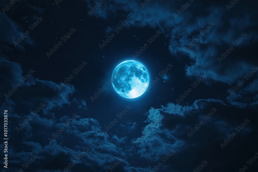 Fototapeta premium Bright Blue Moon Illuminates Night Sky