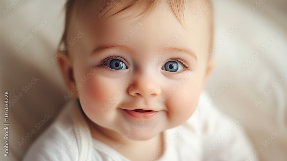 Happy baby smiling against a warm, golden bokeh background, creating a soft and joyful atmosphere. Happy baby smiling against a warm, golden bokeh background, creating a soft and joyful atmosphere.