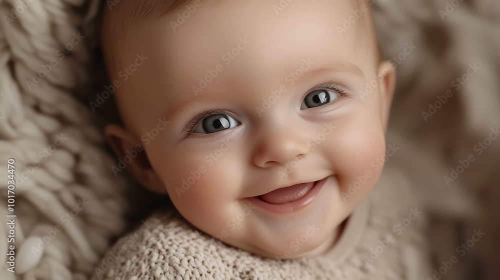 Happy baby smiling against a warm, golden bokeh background, creating a soft and joyful atmosphere. Happy baby smiling against a warm, golden bokeh background, creating a soft and joyful atmosphere.
