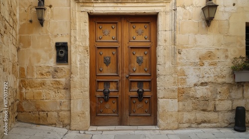 Wooden door with knockers photo