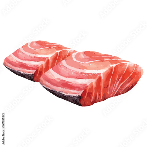 sliced tuna meat in watercolor illustration style, isolated vector on white background