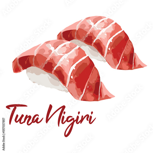 tuna nigiri sushi in watercolor illustration style isolated vector on white background