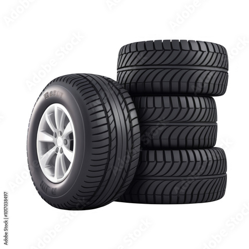 3D Car Tires and Metal Wheels for Automotive Designs