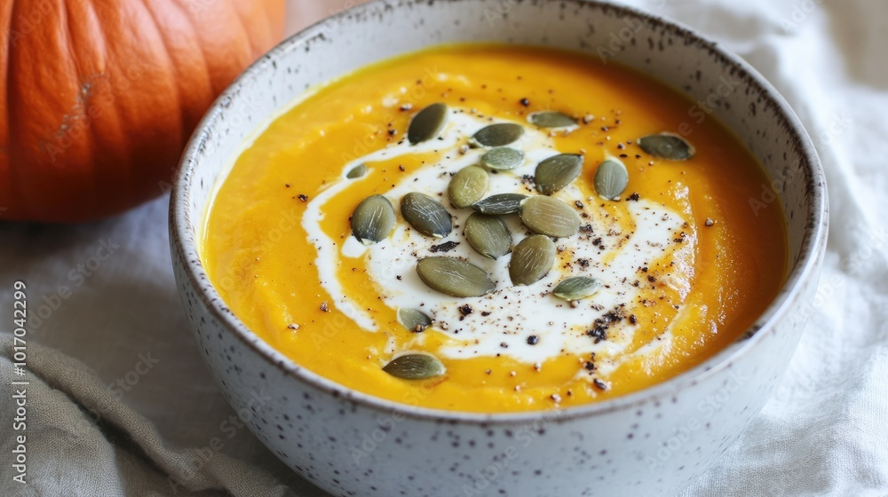 Pumpkin Soup with Cream and Organic Seeds Pumpkin Soup with Cream and Organic Seeds
