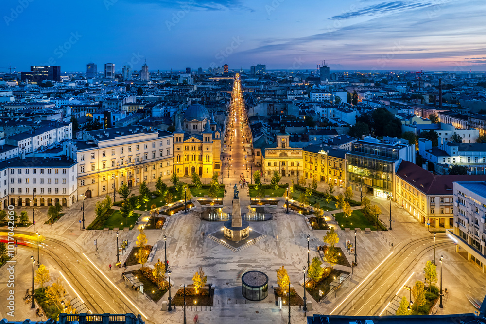 The city of Łódź - view of Freedom Square. Lodz, Poland.