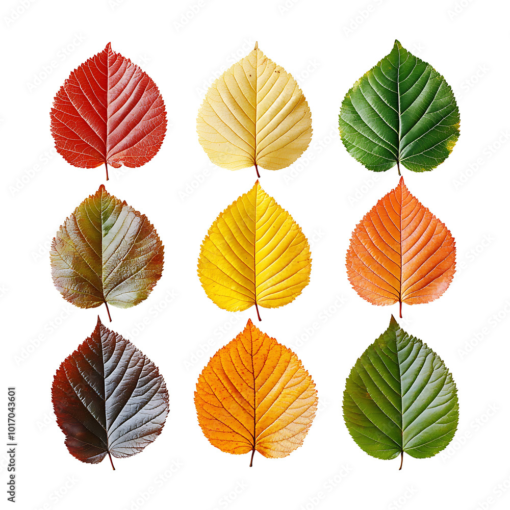 Obraz premium Assorted leaves in different colors isolated on transparent background.