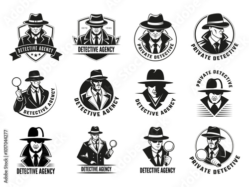 Special agents. Detective logo secret agency emblems collection recent vector stylized design templates