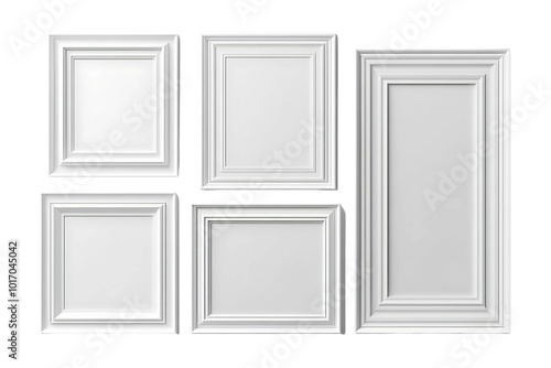 Blank white picture frames mockup template isolated on transparent background.