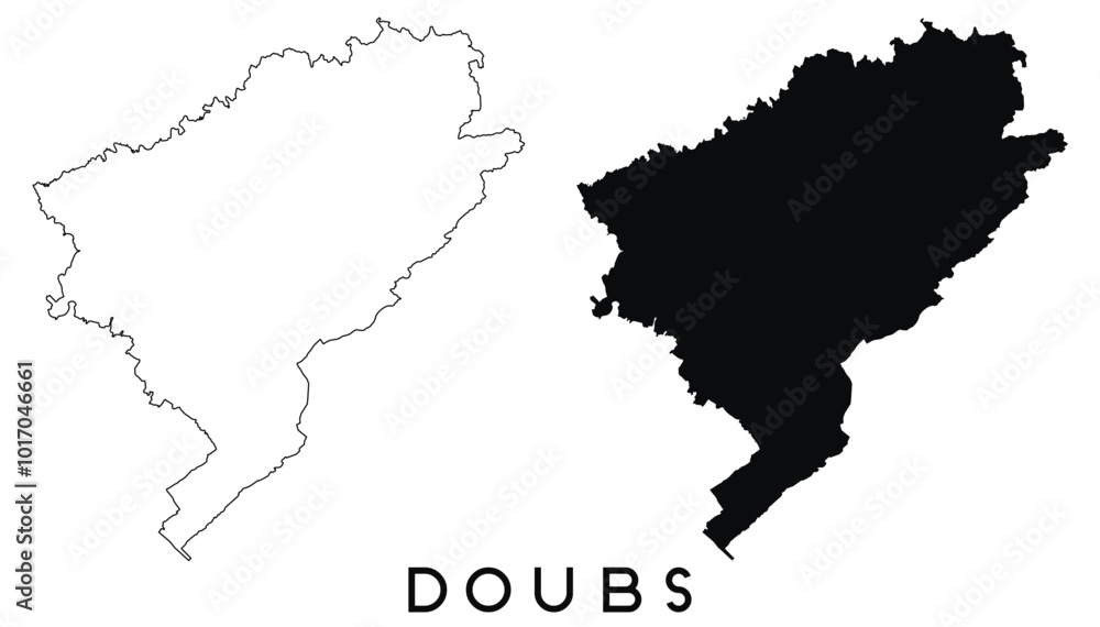 Obraz premium Doubs map outline and black silhouette vector
