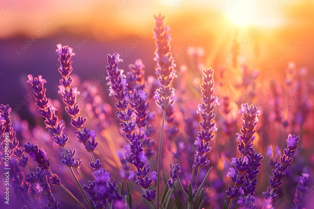 Obraz premium Serene Lavender Fields at Sunset
