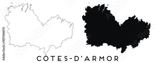 Cotes d Armor map outline and black silhouette vector
