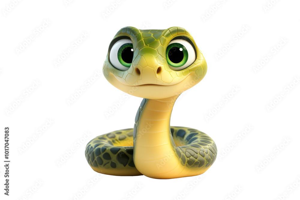 Fototapeta premium Smiling Cartoon Snake Character Isolated on Transparent Background for Design Projects