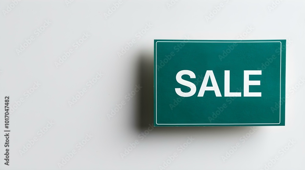 White 'SALE' Text on an Emerald Square Paper Note. White Background with Copy Space