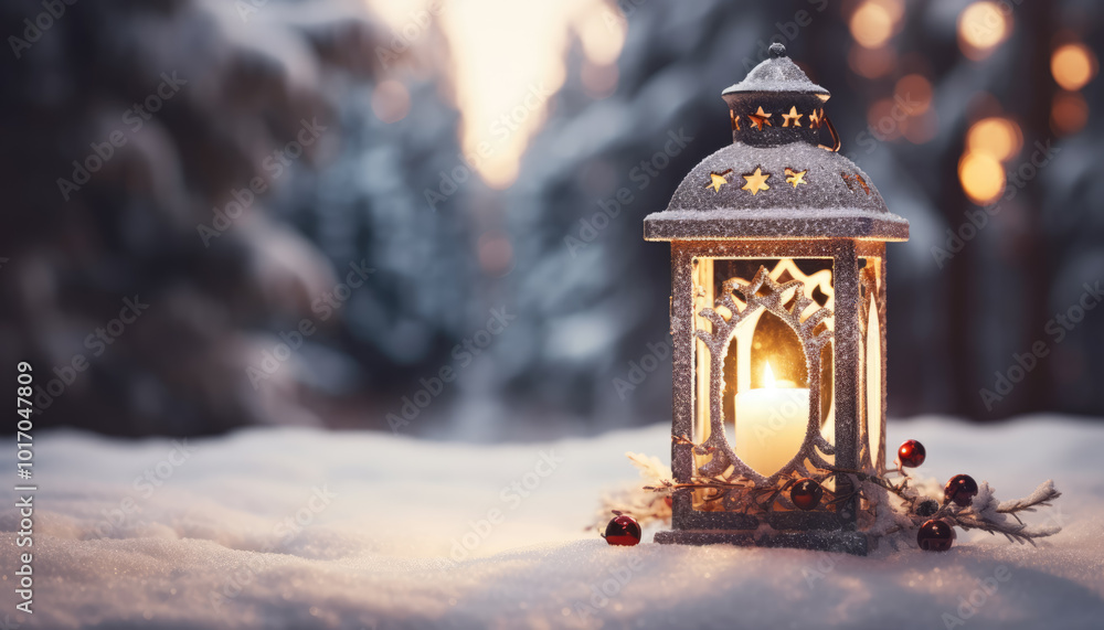 Christmas Lantern On Snow Christmas Lantern On Snow