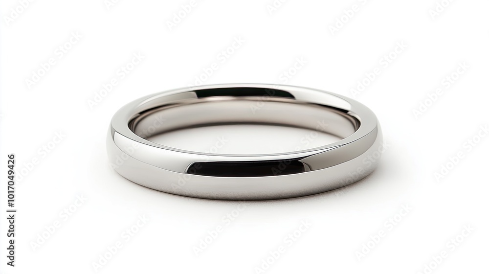 A simple but sophisticated platinum wedding band on a white background, highlighting its smooth and polished surface. A simple but sophisticated platinum wedding band on a white background, highlighting its smooth and polished surface.