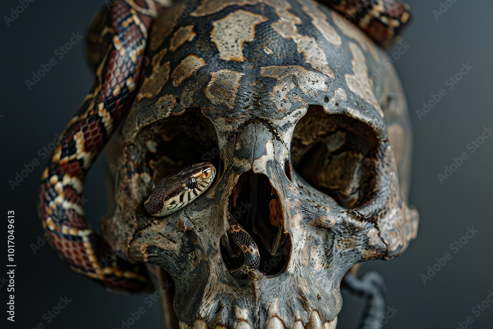 A skull with a snake head on it A skull with a snake head on it