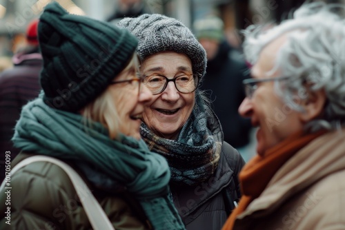 Group of senior women having fun on the street in the city.