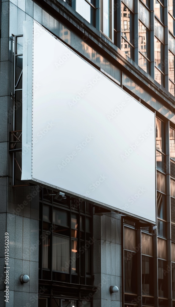image of a horizontal blank billboard mockup affixed to the exterior wall of a sleek, modern city image of a horizontal blank billboard mockup affixed to the exterior wall of a sleek, modern city