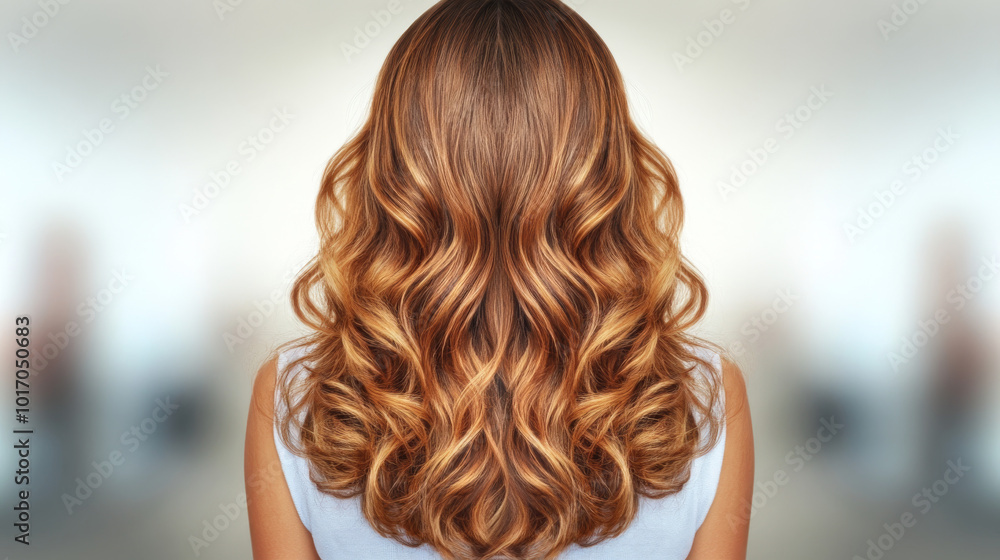 A woman with long, flowing brown hair with blonde highlights. The soft curls are a beautiful style. A woman with long, flowing brown hair with blonde highlights. The soft curls are a beautiful style.