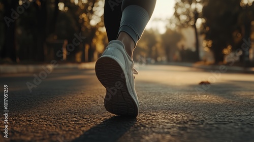 Running Shoes on Pavement: A Close-Up of a Runner's Footstep.