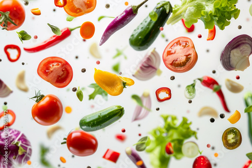 Wallpaper Mural A colorful assortment of vegetables and fruits are flying through the air Torontodigital.ca