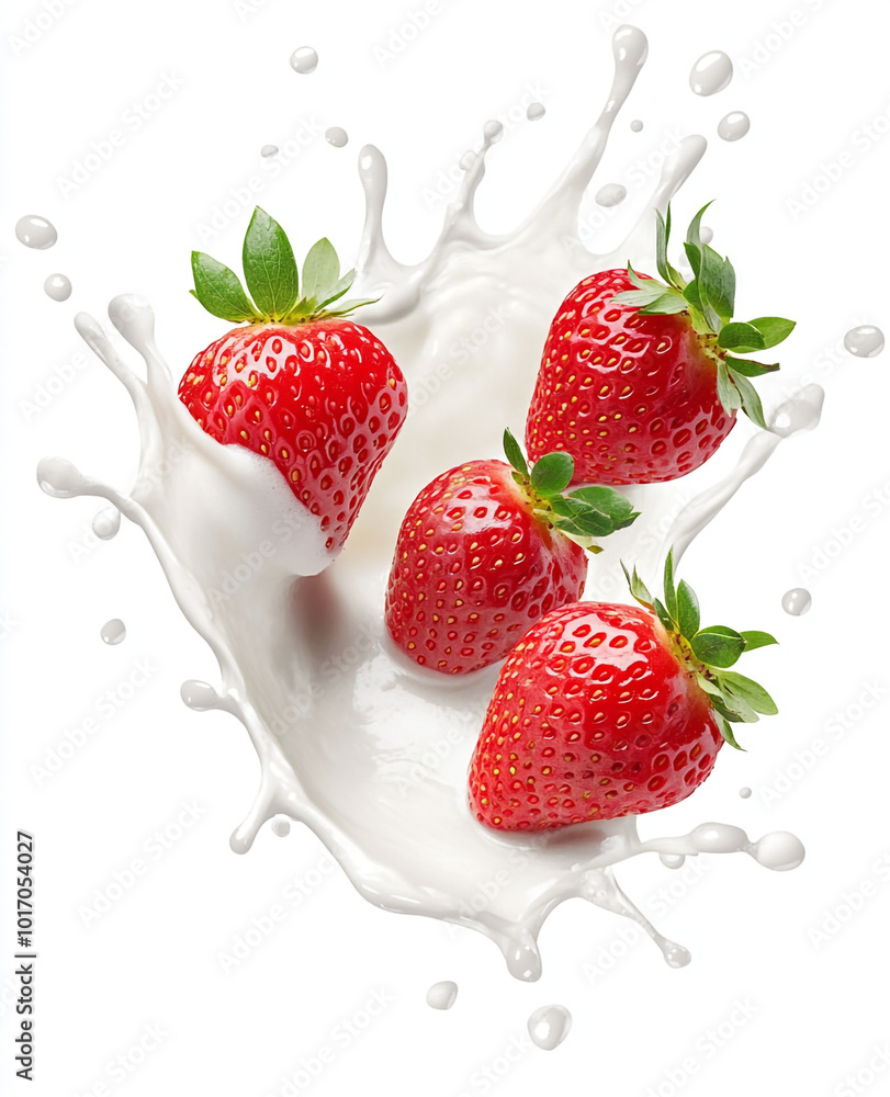 Splashes of cream, milk, yogurt and ripe strawberries. Splashes of cream, milk, yogurt and ripe strawberries.