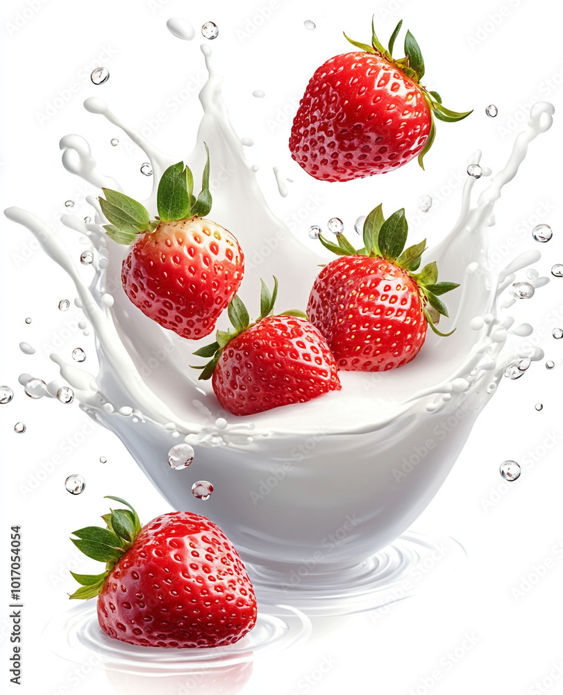 Splashes of cream, milk, yogurt and ripe strawberries. Splashes of cream, milk, yogurt and ripe strawberries.