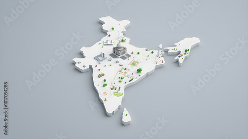 Isometric 3D India map filled with city. Generative AI